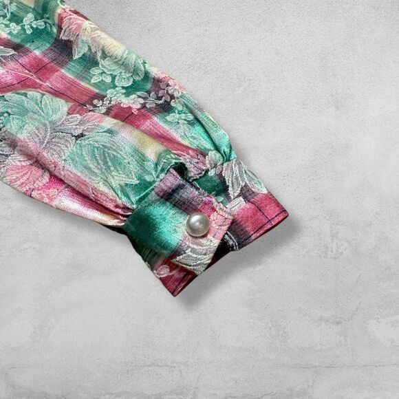 Vintage Storybook Heirlooms Girls Dress 8 Plaid Lace Metallic Brocade Victorian - Picture 13 of 14